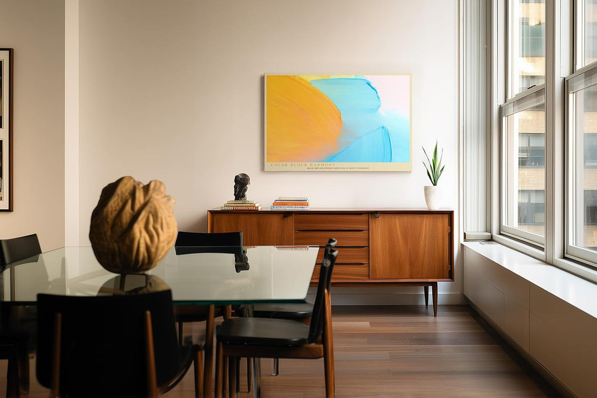 Paul Sinus Wandbild 120x80cm abstrakte Farbflächen moderne Malerei gelb blau minimalistische Kunst mit Pinselstruktur stilvolle Wanddekoration für Wohnzimmer Büro
