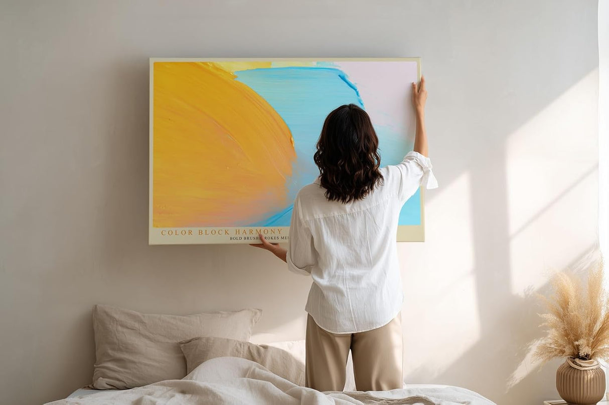 Paul Sinus Wandbild 120x80cm abstrakte Farbflächen moderne Malerei gelb blau minimalistische Kunst mit Pinselstruktur stilvolle Wanddekoration für Wohnzimmer Büro