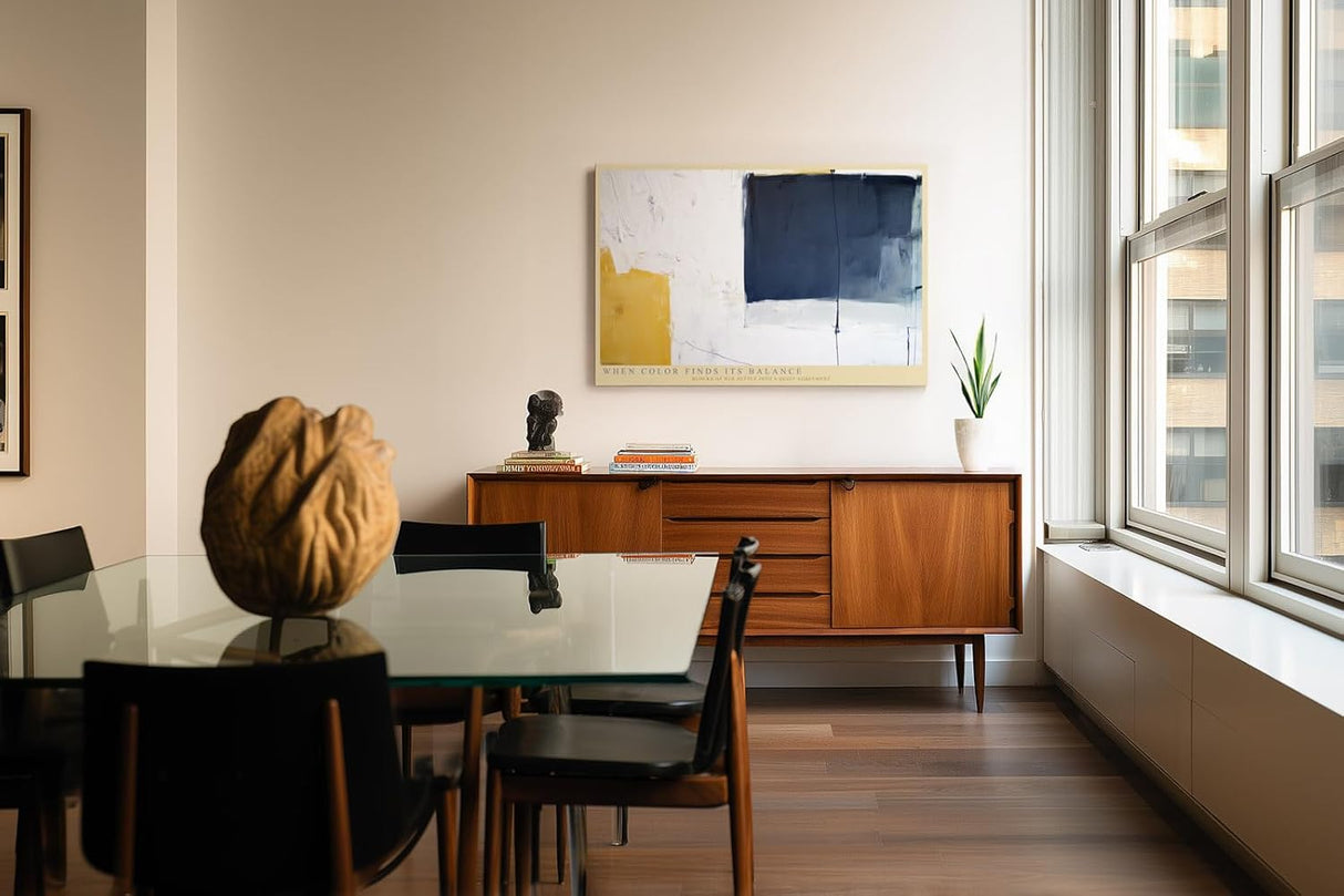 Paul Sinus Wandbild 120x80cm Abstrakte Farbkomposition mit Blau Weiss und Gelb moderne minimalistische Kunst