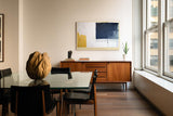 Paul Sinus Wandbild 120x80cm Abstrakte Farbkomposition mit Blau Weiss und Gelb moderne minimalistische Kunst