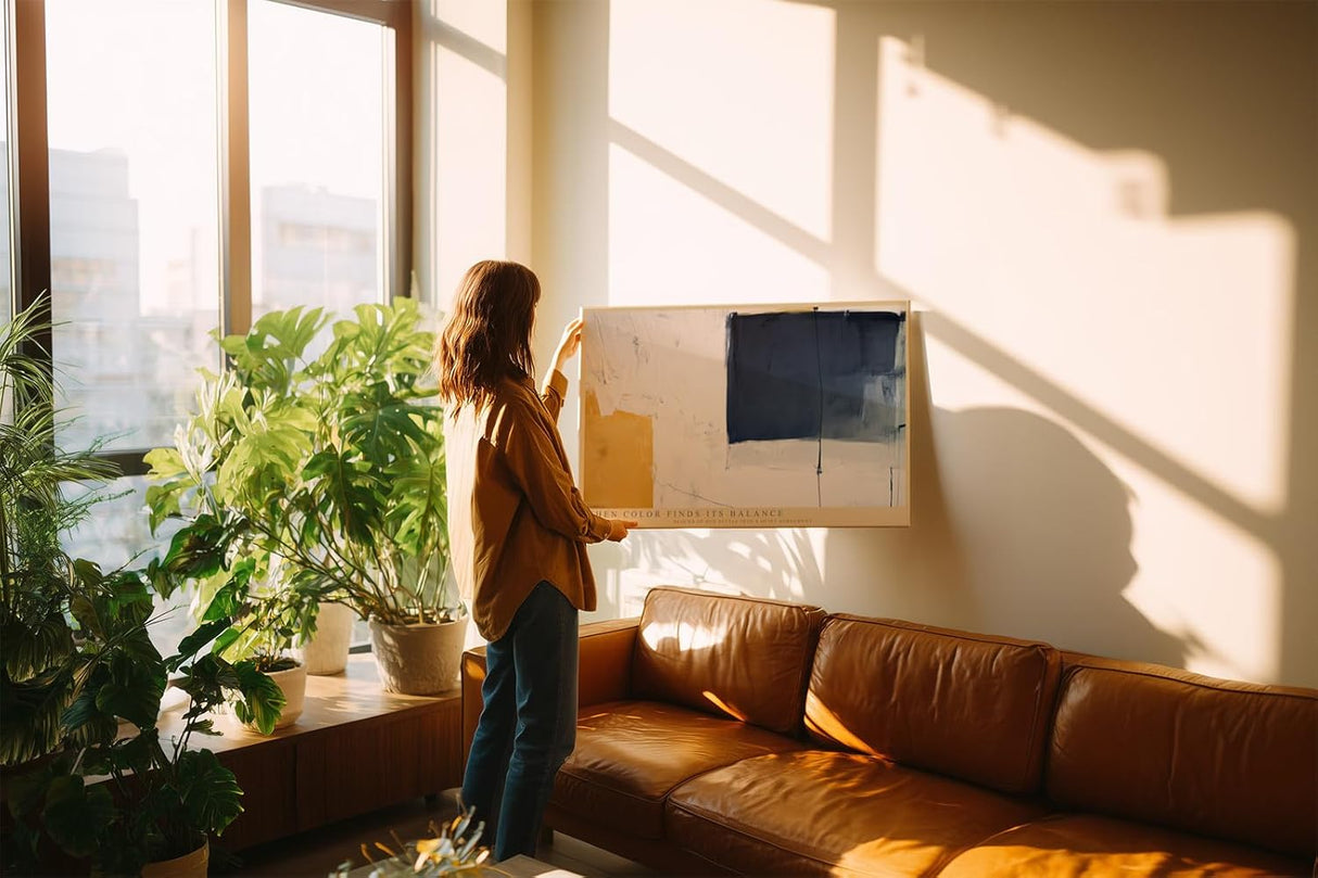 Paul Sinus Wandbild 120x80cm Abstrakte Farbkomposition mit Blau Weiss und Gelb moderne minimalistische Kunst