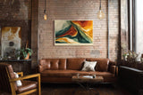Paul Sinus Wandbild 120x80cm abstrakte Farbkomposition orange gelb gruen moderne Kunst dynamische Linien abstrakte Wanddekoration fuer Wohnzimmer Büro