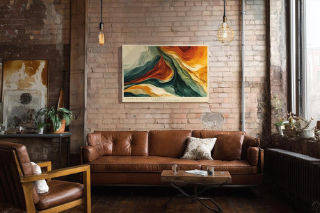 Paul Sinus Wandbild 120x80cm abstrakte Farbkomposition orange gelb gruen moderne Kunst dynamische Linien abstrakte Wanddekoration fuer Wohnzimmer Büro