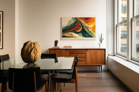 Paul Sinus Wandbild 120x80cm abstrakte Farbkomposition orange gelb gruen moderne Kunst dynamische Linien abstrakte Wanddekoration fuer Wohnzimmer Büro