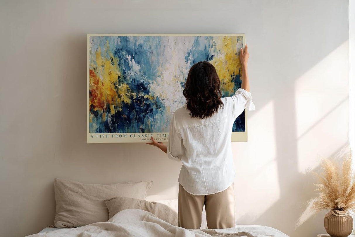 Paul Sinus Wandbild 120x80cm Abstrakte Farblandschaft – Künstlerische Komposition mit Blau Gelb und Weiß für moderne Räume