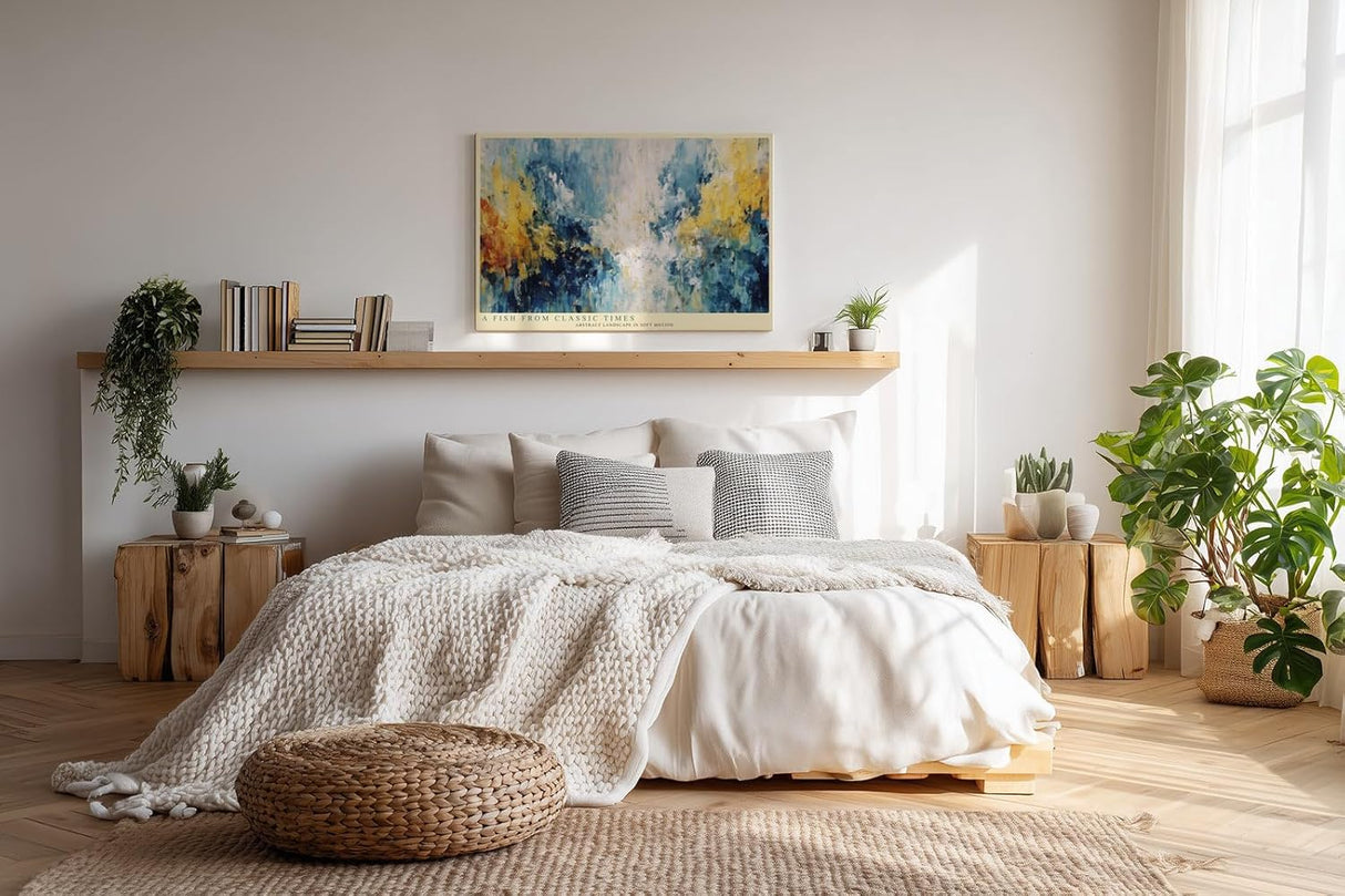 Paul Sinus Wandbild 120x80cm Abstrakte Farblandschaft – Künstlerische Komposition mit Blau Gelb und Weiß für moderne Räume
