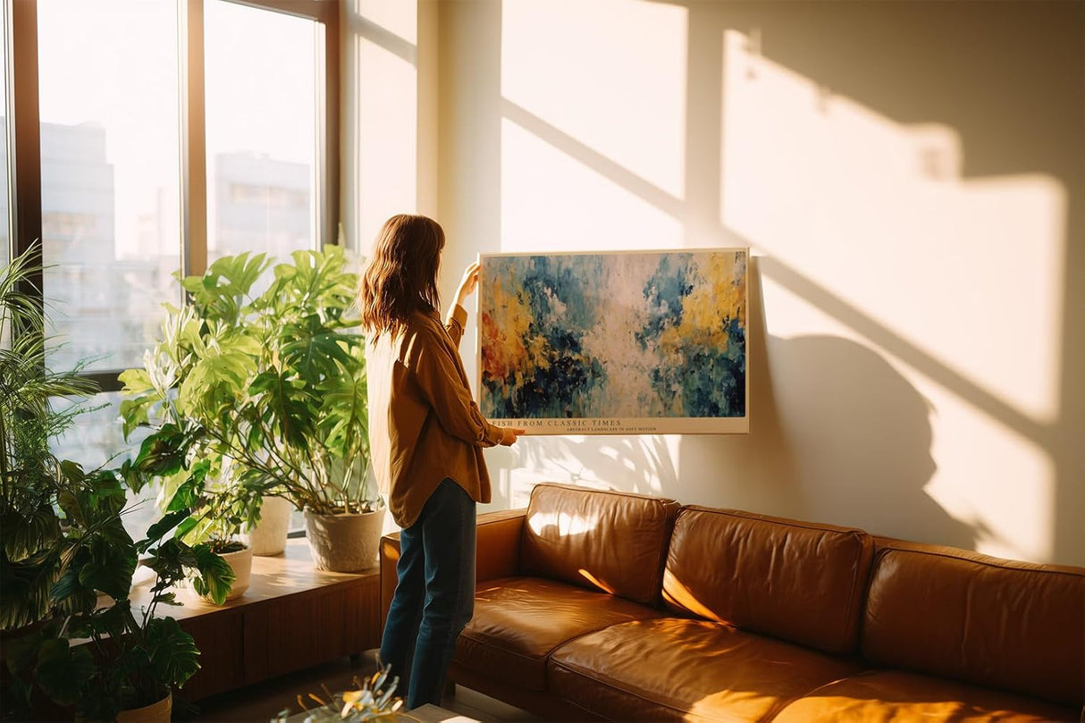 Paul Sinus Wandbild 120x80cm Abstrakte Farblandschaft – Künstlerische Komposition mit Blau Gelb und Weiß für moderne Räume