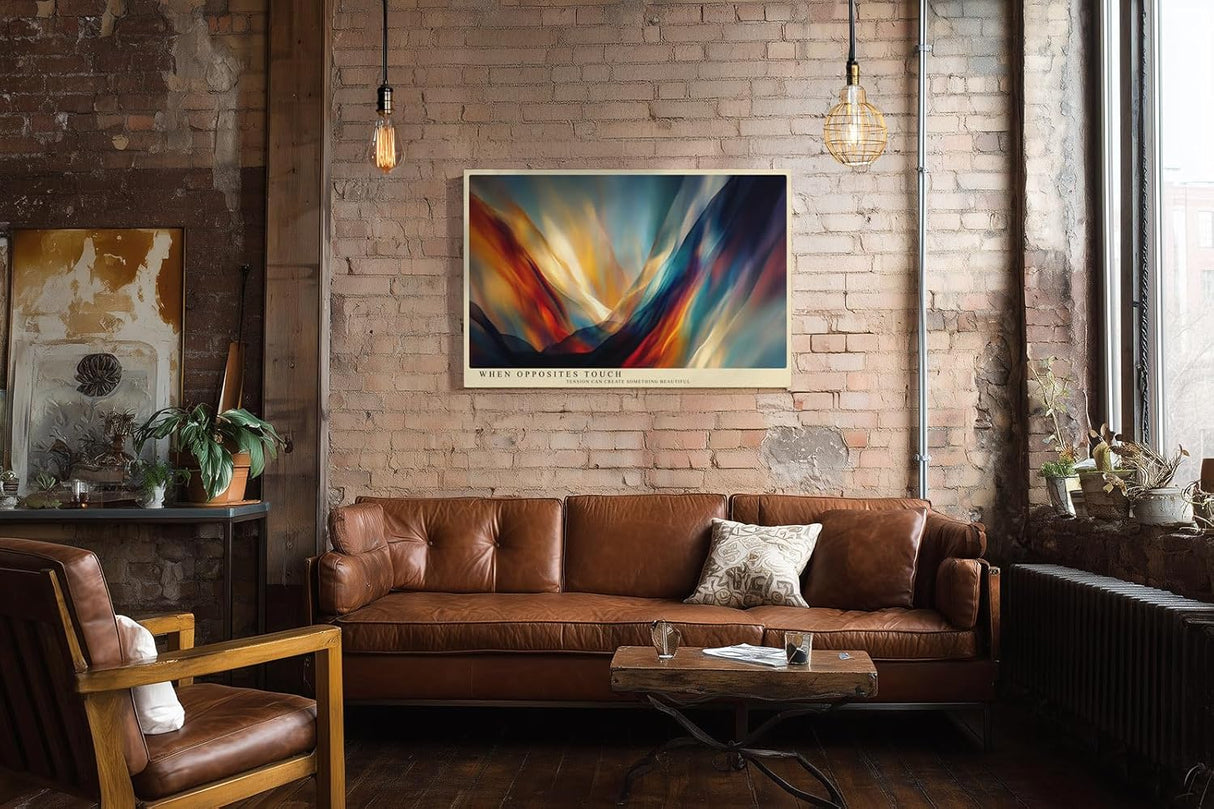 Paul Sinus Wandbild 120x80cm abstrakte Farblandschaft mit Licht und Bewegung moderne Kunst in Blau Orange und Gold dynamisches Kunstbild für Wohnzimmer Büro