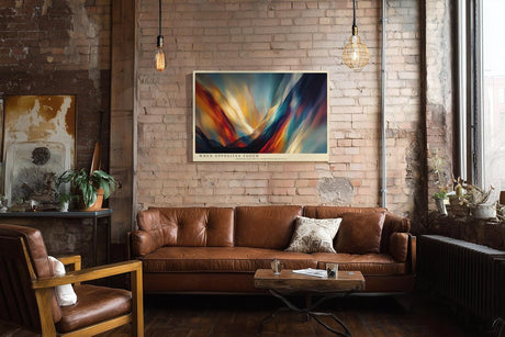 Paul Sinus Wandbild 120x80cm abstrakte Farblandschaft mit Licht und Bewegung moderne Kunst in Blau Orange und Gold dynamisches Kunstbild für Wohnzimmer Büro
