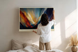 Paul Sinus Wandbild 120x80cm abstrakte Farblandschaft mit Licht und Bewegung moderne Kunst in Blau Orange und Gold dynamisches Kunstbild für Wohnzimmer Büro