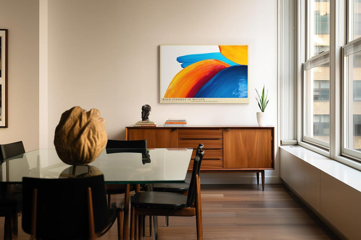 Paul Sinus Wandbild 120x80cm abstrakte Farbmalerei moderne Pinselstriche in blau orange gelb dynamisches Kunstposter kreative Wanddekoration fuer Wohnzimmer Büro Atelier