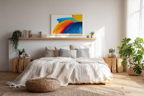 Paul Sinus Wandbild 120x80cm abstrakte Farbmalerei moderne Pinselstriche in blau orange gelb dynamisches Kunstposter kreative Wanddekoration fuer Wohnzimmer Büro Atelier