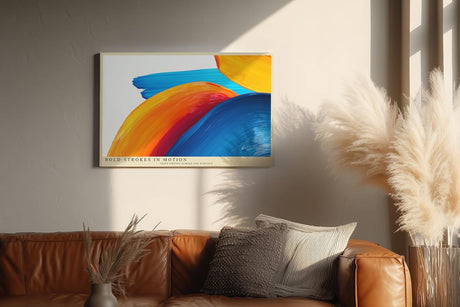 Paul Sinus Wandbild 120x80cm abstrakte Farbmalerei moderne Pinselstriche in blau orange gelb dynamisches Kunstposter kreative Wanddekoration fuer Wohnzimmer Büro Atelier