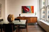 Paul Sinus Wandbild 120x80cm Abstrakte Farbstruktur Rot Blau Moderne Kunst auf Holzoptik fuer Wohnzimmer Büro und Loft
