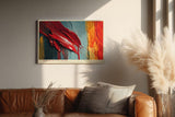 Paul Sinus Wandbild 120x80cm Abstrakte Farbstruktur Rot Blau Moderne Kunst auf Holzoptik fuer Wohnzimmer Büro und Loft