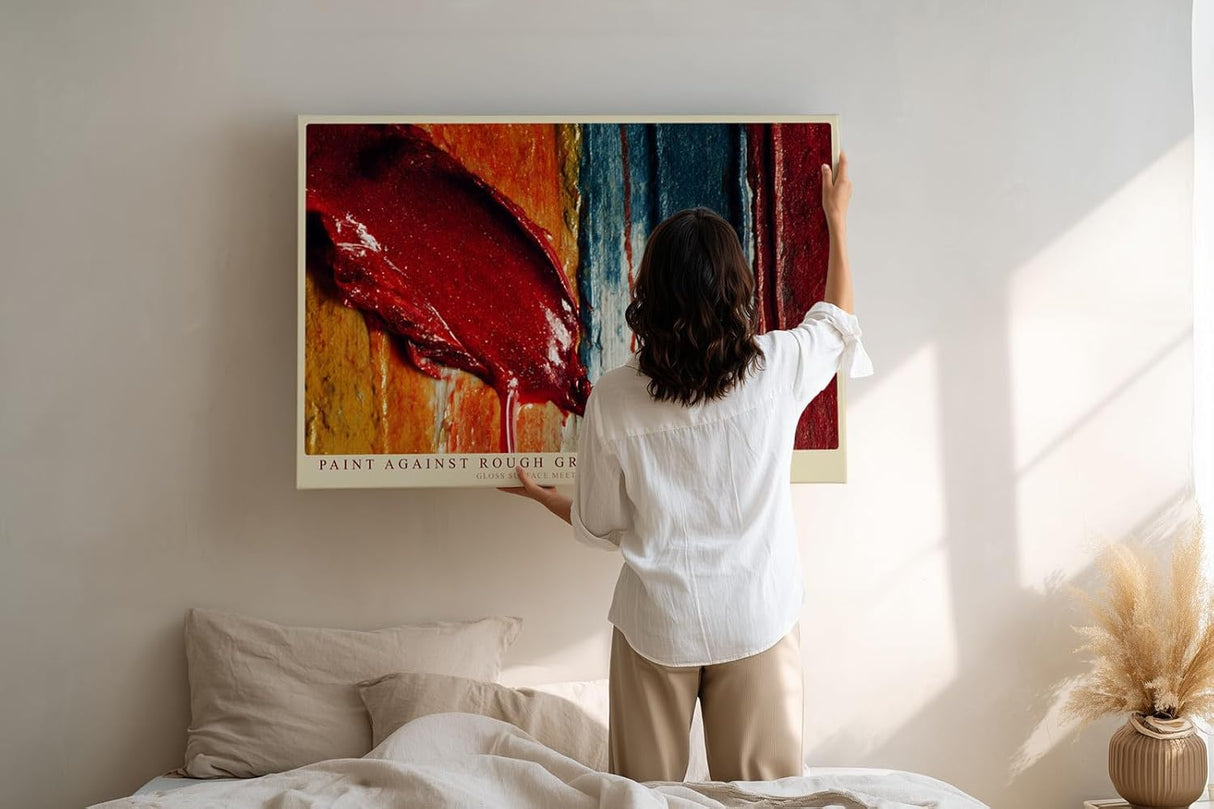 Paul Sinus Wandbild 120x80cm Abstrakte Farbtextur Rot Blau Moderne Strukturkunst fuer Wohnzimmer Büro und kreative Raeume