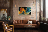 Paul Sinus Wandbild 120x80cm abstrakte Farbwellen moderne Kunst in Blau und Orange dynamische abstrakte Komposition stilvolle Wanddekoration fuer Wohnzimmer Büro