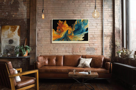 Paul Sinus Wandbild 120x80cm abstrakte Farbwellen moderne Kunst in Blau und Orange dynamische abstrakte Komposition stilvolle Wanddekoration fuer Wohnzimmer Büro