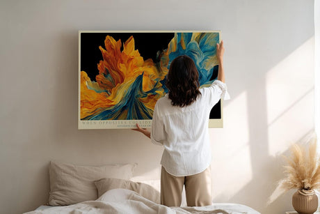 Paul Sinus Wandbild 120x80cm abstrakte Farbwellen moderne Kunst in Blau und Orange dynamische abstrakte Komposition stilvolle Wanddekoration fuer Wohnzimmer Büro