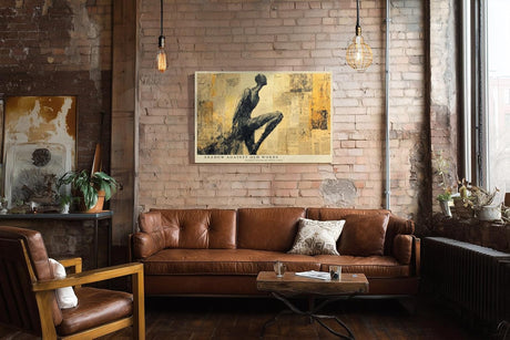 Paul Sinus Wandbild 120x80cm Abstrakte Figur Collage mit Vintage Texturen Moderne Kunst in Beige und Schwarz Wanddekoration