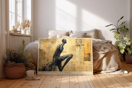 Paul Sinus Wandbild 120x80cm Abstrakte Figur Collage mit Vintage Texturen Moderne Kunst in Beige und Schwarz Wanddekoration