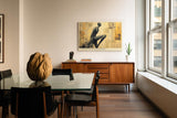 Paul Sinus Wandbild 120x80cm Abstrakte Figur Collage mit Vintage Texturen Moderne Kunst in Beige und Schwarz Wanddekoration