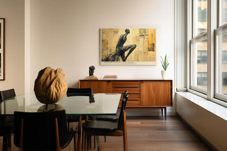 Paul Sinus Wandbild 120x80cm Abstrakte Figur Collage mit Vintage Texturen Moderne Kunst in Beige und Schwarz Wanddekoration
