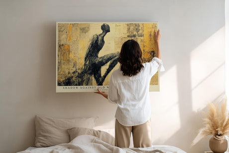 Paul Sinus Wandbild 120x80cm Abstrakte Figur Collage mit Vintage Texturen Moderne Kunst in Beige und Schwarz Wanddekoration