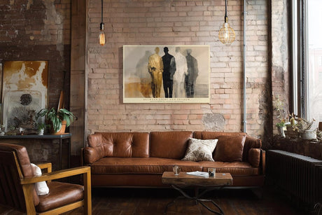 Paul Sinus Wandbild 120x80cm abstrakte Figuren Kunst modern beige schwarz gold minimalistische Menschen Silhouetten stilvolle Wanddekoration fuer Wohnzimmer Büro