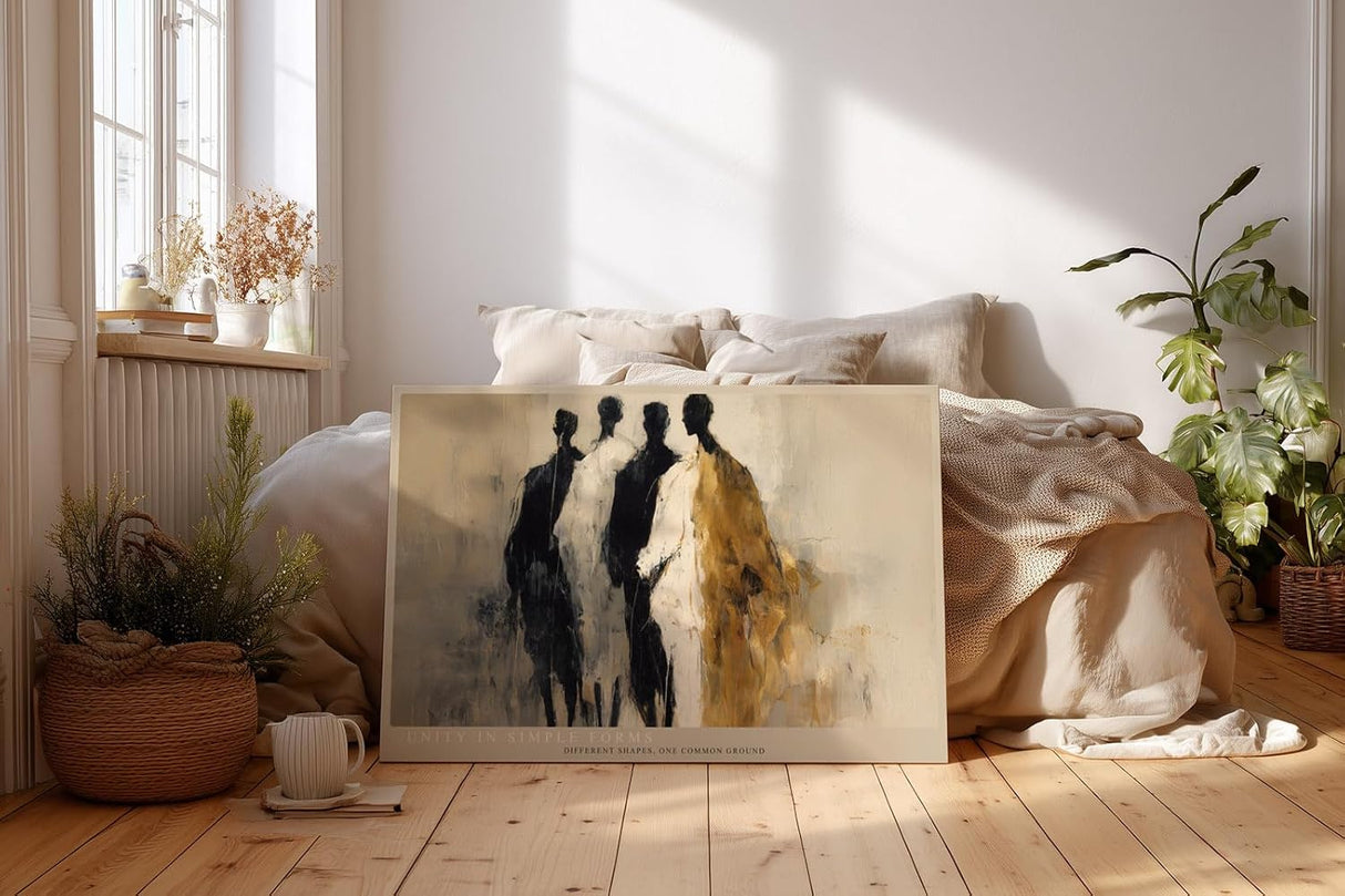 Paul Sinus Wandbild 120x80cm abstrakte Figuren modern beige schwarz gold Kunst Kunstdruck grosses Kunstbild stilvolle Wanddekoration fuer Wohnzimmer Büro Flur