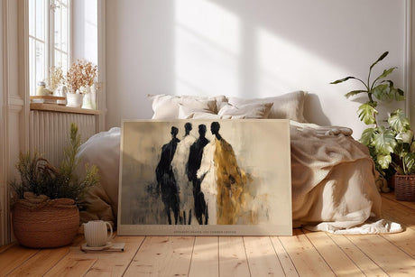 Paul Sinus Wandbild 120x80cm abstrakte Figuren modern beige schwarz gold Kunst Kunstdruck grosses Kunstbild stilvolle Wanddekoration fuer Wohnzimmer Büro Flur