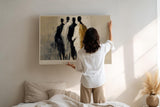 Paul Sinus Wandbild 120x80cm abstrakte Figuren modern beige schwarz gold Kunst Kunstdruck grosses Kunstbild stilvolle Wanddekoration fuer Wohnzimmer Büro Flur