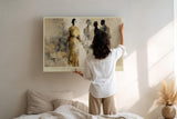 Paul Sinus Wandbild 120x80cm abstrakte Figuren moderne Kunst Menschen Silhouetten beige goldene Farbtoene stilvolle Leinwand Wanddekoration fuer Wohnzimmer Büro