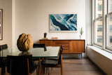Paul Sinus Wandbild 120x80cm abstrakte Flusslandschaft blau weiss moderne Naturkunst Luftaufnahme Stil Wanddekoration fuer Wohnzimmer Büro