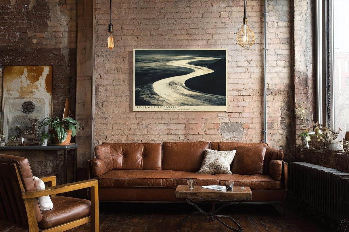 Paul Sinus Wandbild 120x80cm abstrakte Flusslandschaft schwarz weiss Kontrast Natur Kunst Kunstdruck grosses Kunstbild moderne Wanddekoration fuer Wohnzimmer Büro