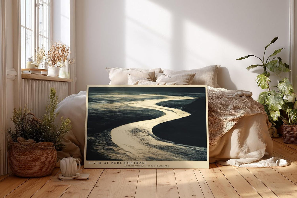 Paul Sinus Wandbild 120x80cm abstrakte Flusslandschaft schwarz weiss Kontrast Natur Kunst Kunstdruck grosses Kunstbild moderne Wanddekoration fuer Wohnzimmer Büro