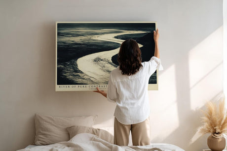 Paul Sinus Wandbild 120x80cm abstrakte Flusslandschaft schwarz weiss Kontrast Natur Kunst Kunstdruck grosses Kunstbild moderne Wanddekoration fuer Wohnzimmer Büro