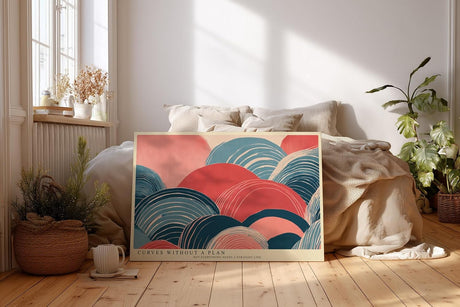 Paul Sinus Wandbild 120x80cm abstrakte Formen mit Linienstruktur moderne Grafik Kunst in Rot Blau und Beige stilvolles Designbild für Wohnzimmer Büro Flur
