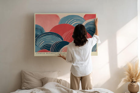 Paul Sinus Wandbild 120x80cm abstrakte Formen mit Linienstruktur moderne Grafik Kunst in Rot Blau und Beige stilvolles Designbild für Wohnzimmer Büro Flur