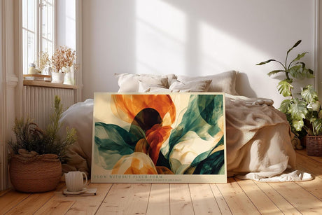 Paul Sinus Wandbild 120x80cm abstrakte Formen modern orange gruen fliessende Linien Kunst Kunstdruck grosses Kunstbild stilvolle Wanddekoration fuer Wohnzimmer Büro Flur