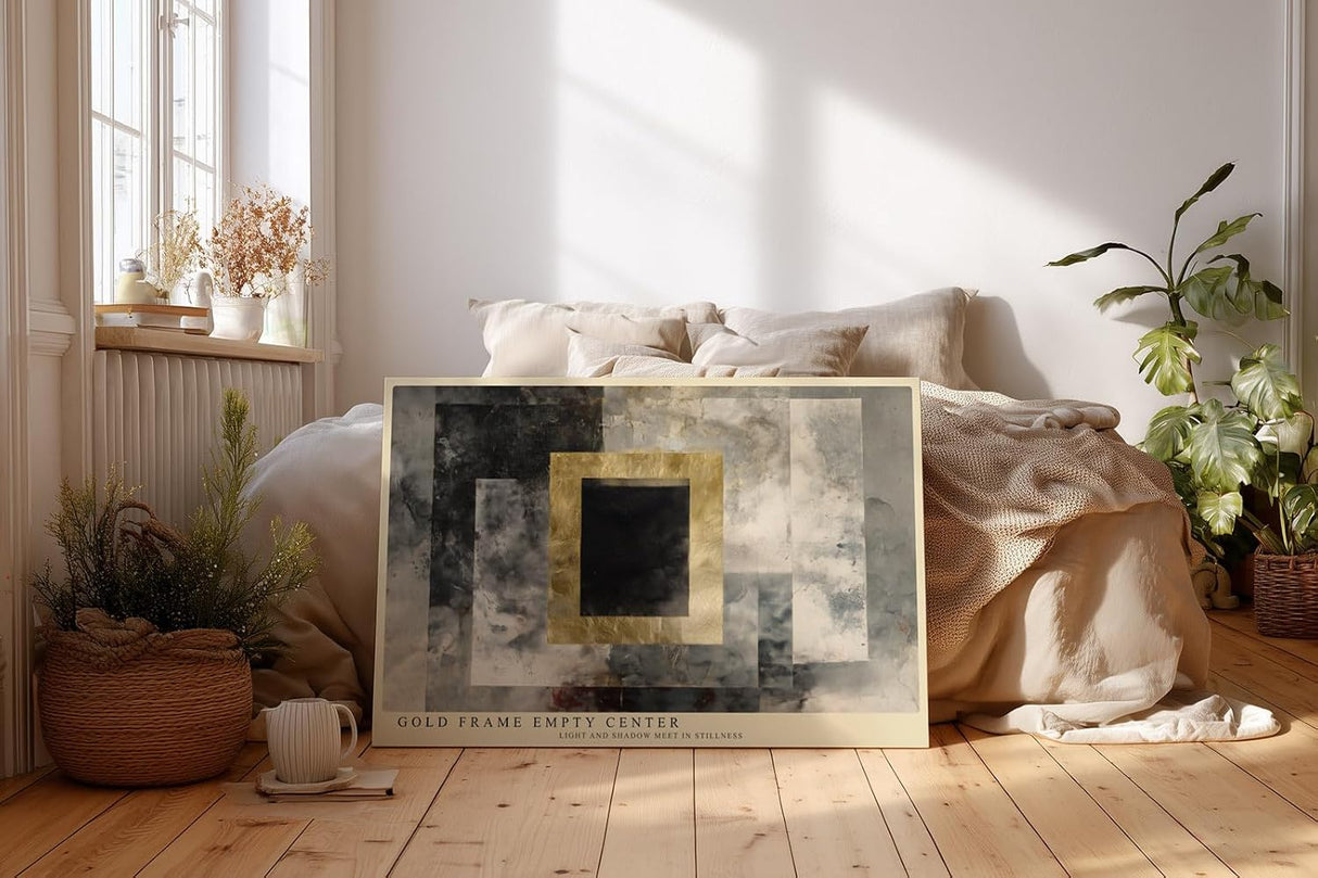 Paul Sinus Wandbild 120x80cm Abstrakte Geometrie mit Goldrahmen Moderne Kunst in Grau Gold Wanddekoration