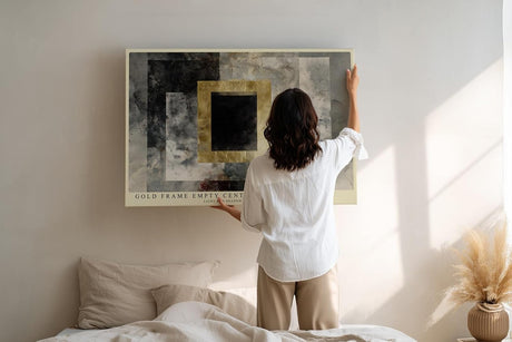 Paul Sinus Wandbild 120x80cm Abstrakte Geometrie mit Goldrahmen Moderne Kunst in Grau Gold Wanddekoration