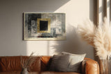 Paul Sinus Wandbild 120x80cm Abstrakte Geometrie mit Goldrahmen Moderne Kunst in Grau Gold Wanddekoration
