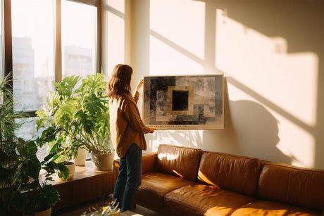 Paul Sinus Wandbild 120x80cm Abstrakte Geometrie mit Goldrahmen Moderne Kunst in Grau Gold Wanddekoration