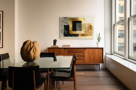 Paul Sinus Wandbild 120x80cm Abstrakte Geometrische Formen in Schwarz Gold und Beige Moderne Kunst für Wohnzimmer Büro und Flur