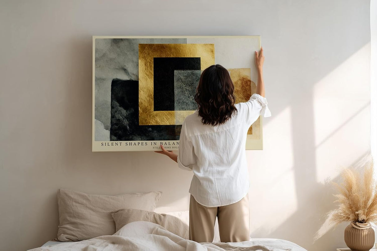 Paul Sinus Wandbild 120x80cm Abstrakte Geometrische Formen in Schwarz Gold und Beige Moderne Kunst für Wohnzimmer Büro und Flur