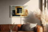 Paul Sinus Wandbild 120x80cm Abstrakte Geometrische Formen in Schwarz Gold und Beige Moderne Kunst für Wohnzimmer Büro und Flur