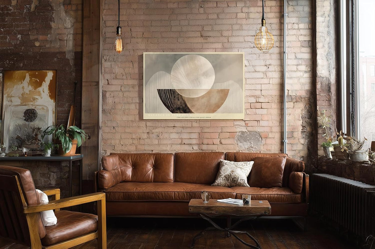 Paul Sinus Wandbild 120x80cm abstrakte geometrische Formen modern beige braun minimalistische Kunst Kunstdruck grosses Kunstbild stilvolle Wanddekoration fuer Wohnzimmer Büro Flur