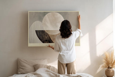 Paul Sinus Wandbild 120x80cm abstrakte geometrische Formen modern beige braun minimalistische Kunst Kunstdruck grosses Kunstbild stilvolle Wanddekoration fuer Wohnzimmer Büro Flur
