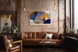 Paul Sinus Wandbild 120x80cm abstrakte geometrische Kunst blau weiss orange modernes Designmotiv stilvolle Wanddekoration fuer Wohnzimmer Büro